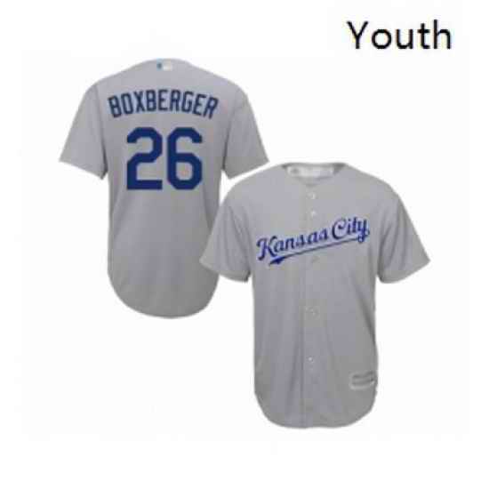 Youth Kansas City Royals 26 Brad Boxberger Replica Grey Road Cool Base Baseball Jersey